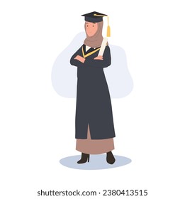 education, graduation and people concept. Confident Muslim woman Graduate in Cap and Gown.