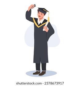 education, graduation and people concept. Young man Graduate Taking Selfie. Happy Graduate Captures Selfie Moment