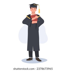 education, graduation and people concept. Young Woman Graduate Holding a Book. Smiling Student with Diploma.