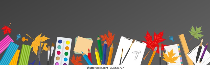 Education graphic template. Schoolboy workplace mock up for creating your own design, infographics, banners. Vector illustration with place for text. 