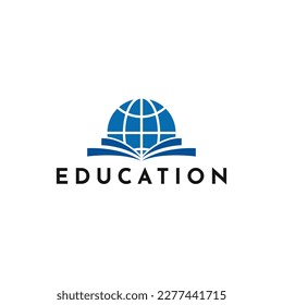 education graphic vector illustration logo design with book symbol and globe
