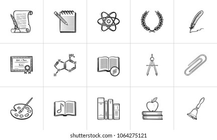 Education hand drawn outline doodle icon set for print, web, mobile and infographics. Learning vector sketch illustration set isolated on white background.