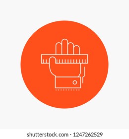 Education, hand, learn, learning, ruler White Line Icon in Circle background. vector icon illustration