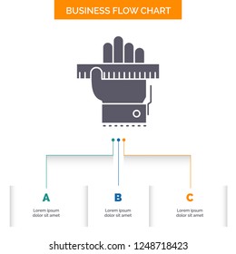 Education, hand, learn, learning, ruler Business Flow Chart Design with 3 Steps. Glyph Icon For Presentation Background Template Place for text.