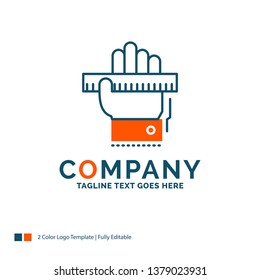 Education, hand, learn, learning, ruler Logo Design. Blue and Orange Brand Name Design. Place for Tagline. Business Logo template.