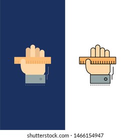 Education, hand, learn, learning, ruler Flat Color Icon Vector. Vector Icon Template background
