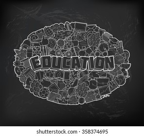 Education - Hand Lettering and Doodles Elements Sketch on Chalkboard Background. Vector illustration