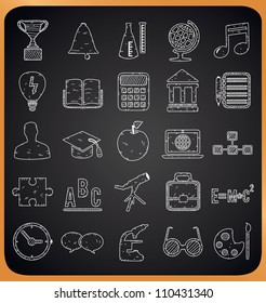 Education hand-drawn icons on blackboard - vector illustration