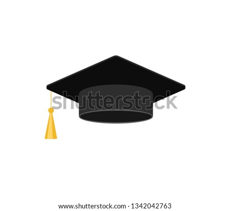 Education hat. Flat icon isolated on white. Graduation cap. Vector