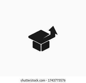Icono del logotipo del sombrero educativo con flecha hacia arriba.