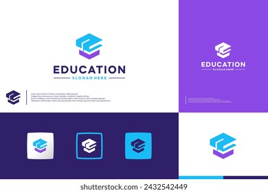 education hat , modern style , learning , logo design template.