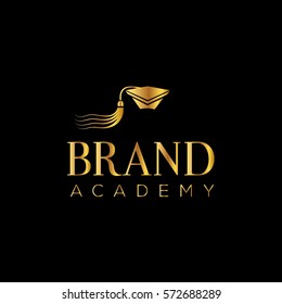 Education hat vector logo design template. Graduation cap golden sign (symbol, design element)