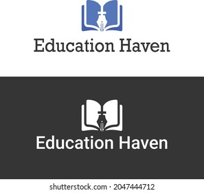 Education haven vector-book with pen in the middle logo design vector file illustration 