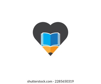 Education Heart Book Pencil Logo Concept icon sign symbol Element Design. E-book, Graduation, Library, Book Store and Academy Logotype. Vector illustration template  