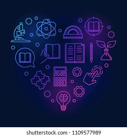 Education heart vector bright illustration in thin line style on dark background