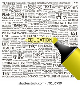 EDUCATION. Highlighter over background with different association terms. Vector illustration.