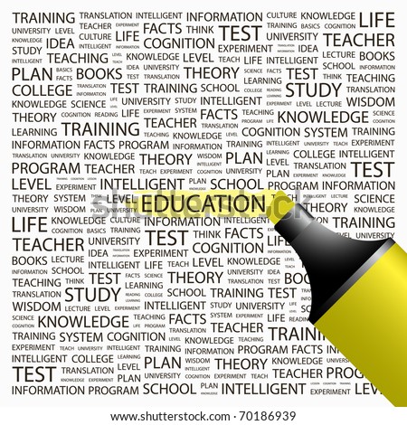 EDUCATION. Highlighter over background with different association terms. Vector illustration.