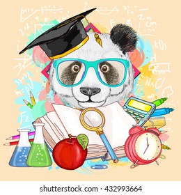 Education hipsters animals students panda goes to school vector illustration 