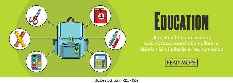 Education horizontal banner. Education vector illustration in flat style for web