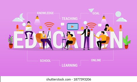 Education horizontal typography banner set with learning and knowledge symbols flat illustration