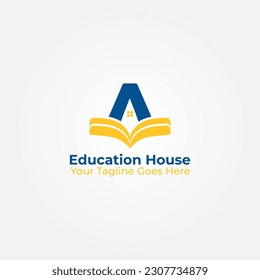 Education House Logo Vector Graphic Design with book accent, Learning House, Learning Logo