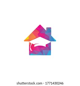 Education house shape logo design. Graduation cap and house icon. Education vector design template.	
