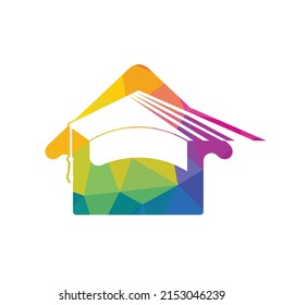 Logo-Design des Bildungshauses. Graduierungsmütze und Haussymbol. Bildungs-Vektordesign-Vorlage.
