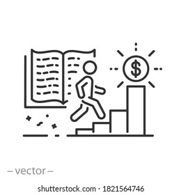 educación humana para el crecimiento de capital icono, investigación empresarial, desarrollo económico, carrera de progreso, delgada línea simple símbolo web sobre fondo blanco, ictus editable ilustración vectorial eps10