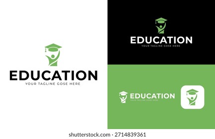 Logotipo del ícono humano de la Educación: escuela, capacitación y aprendizaje Marca
