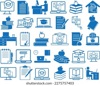 Icono de educación, 30 icono de graduación conjunto vector azul