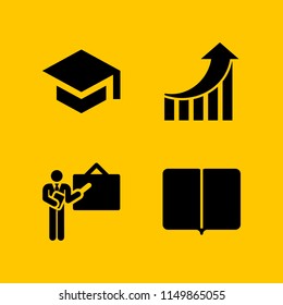 education icon. 4 education set with ebook, seo performance marketing graphic, teacher and university vector icons for web and mobile app