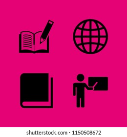 education icon. 4 education set with globe, teacher and book vector icons for web and mobile app