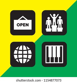 education icon. 4 education set with podium, open, piano and globe vector icons for web and mobile app