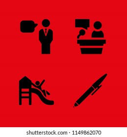 education icon. 4 education set with speech, playground, lectern and writer vector icons for web and mobile app