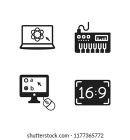 education icon. 4 education vector icons set. online test, science in a laptop and piano icons for web and design about education theme
