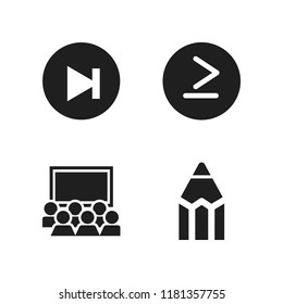 education icon. 4 education vector icons set. pencil, is greater than or equal to and next icons for web and design about education theme