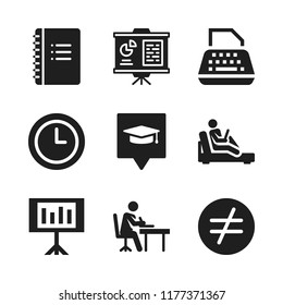 education icon. 9 education vector icons set. wall clock, presentation and reading icons for web and design about education theme
