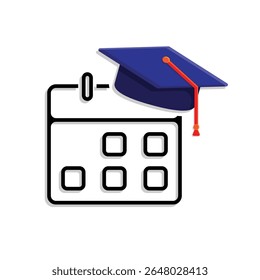 education icon. academic calendar. calendar with graduation cap icon. smart, study, clever. mixed design style