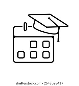 education icon. academic calendar. calendar with graduation cap icon. smart, study, clever. outline design style