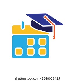 education icon. academic calendar. calendar with graduation cap icon. smart, study, clever. flat design style