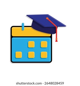 education icon. academic calendar. calendar with graduation cap icon. smart, study, clever. isometric design style