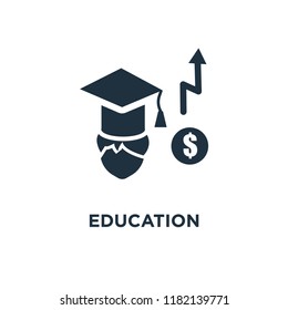 Education icon. Black filled vector illustration. Education symbol on white background. Can be used in web and mobile.