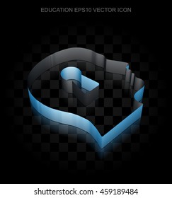 Education icon: Blue 3d Head With Keyhole made of paper tape on black background, transparent shadow, EPS 10 vector illustration.