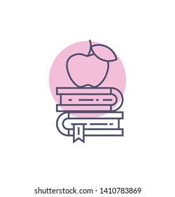 Education icon- Book with apple learning related vector sign and symbol