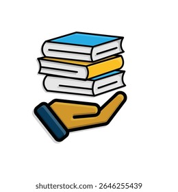 education icon. book or ebook in hand. three stacked books. smart, learning, clever. isometric design style