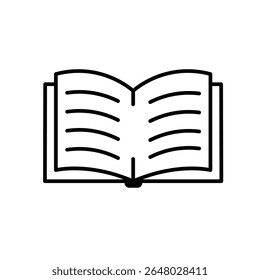 education icon. book or ebook. open book with writing inside. smart, learning, clever. outline design style