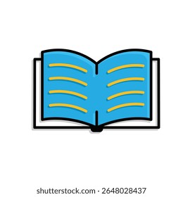 education icon. book or ebook. open book with writing inside. smart, learning, clever. mixed design style
