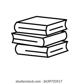 education icon. book or ebook. three stacked books. smart, learning, clever. Outline design style