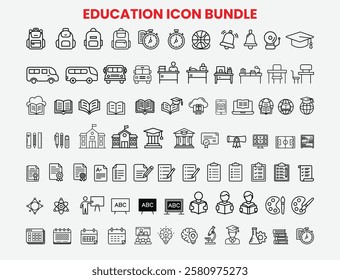 Education Icon Bundle. Minimalist Education Icon Set. School and Learning Outline Icons. Academic Essentials Icon Pack.