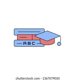 Education icon- education cap with the book. Flat style vector illustration.